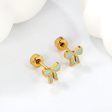 Screw plug 0.8*8mm pin bow with blue drop earrings 6.3*5.6mm gold color