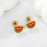 Screw plug 0.8*8mm needle watermelon with mixed color drop earrings 8*6mm gold color