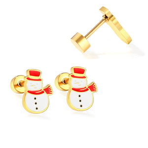 Screw plug snowman mixed color earrings