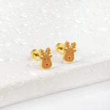 Screw plug Christmas deer head mixed color stud earrings