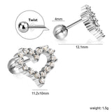 Steel ball screw-in heart shaped hoop earrings with white diamond 11.2*10mm