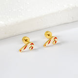 Screw Plug Christmas Cane Mixed Color Stud Earrings