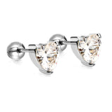 Steel ball screw-in heart shaped earrings with white diamonds 6*6.8mm