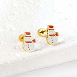 Boucles d'oreilles bonhomme de neige à bouchon à vis couleurs mélangées