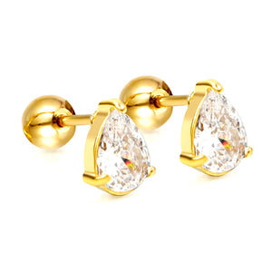 Steel ball screw-in drop earrings with white diamonds 4.8*6.8mm