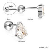 Steel ball screw-in drop earrings with white diamonds 4.8*6.8mm