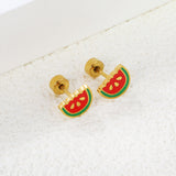 Screw plug 0.8*8mm needle watermelon with mixed color drop earrings 8*6mm gold color