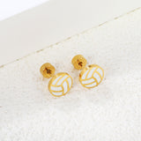 Screw plug 0.8*8mm pin volleyball with white drip earrings 7.4mm gold color