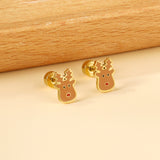 Screw plug Christmas deer head mixed color stud earrings