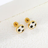 Screw plug 0.8*8mm pin soccer ball with mixed color oil drip earrings 7.3mm gold color