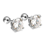 Steel Bead Screwback Round Earrings with White Diamonds 6.9mm