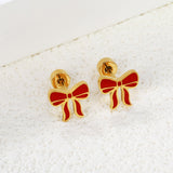 Screw plug 0.8*8mm pin bow with red oil drip earrings 8.8*8mm gold color