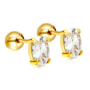 Steel ball screw-in oval earrings with white diamonds 4*6mm