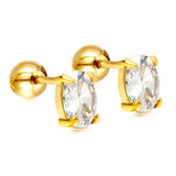 Steel ball screw-in oval earrings with white diamonds 4*6mm