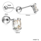 Steel ball screw-in oval earrings with white diamonds 4*6mm