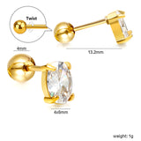 Steel ball screw-in oval earrings with white diamonds 4*6mm