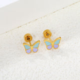 Screw plug 0.8*8mm needle butterfly with mixed color oil drip earrings 8.6*6.4mm gold color