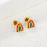 Screw plug 0.8*8mm pin rainbow with mixed color drop earrings 6.6*8mm gold color