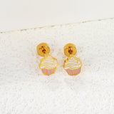 Screw plug 0.8*8mm pin cake cups with mixed color drop earrings 5.8*7.4mm gold color