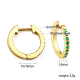 Round with white zirconium/green zirconium ear clips 1.8*15*16mm steel color/golden color