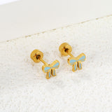 Screw plug 0.8*8mm pin bow with blue drop earrings 6.3*5.6mm gold color