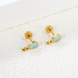 Screw plug 0.8*8mm pin balloon with blue drop earrings 4.7*9mm gold color