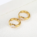 4.8*6.8mm teardrop shaped 3-prong zirconia ear clips 2.5*I.D. 11mm steel color gold color