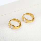 4.5*6.7mm Oval Four Claw White Zirconia Ear Clips 2.5*I.D. 11mm Steel Gold