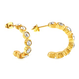 C shape with 8 round white diamonds ear clips 4.7*24mm