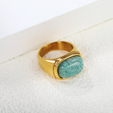 14.6*11mm Chrysocolla Solitaire Steel/Golden