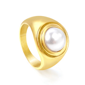 Cast Ring & Round White Pearl Ring