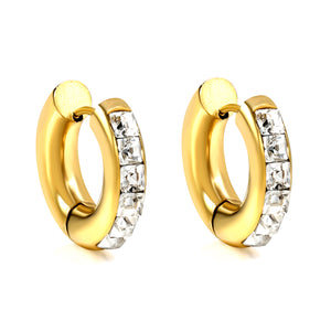 Round with 6 Square White Diamonds Earrings 4.9*20.3mm