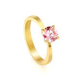 Smooth four prong band & round Pink diamond ring