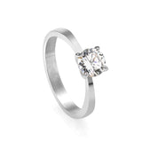 Smooth four prong band & round white diamond ring