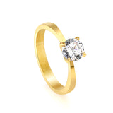 Smooth four prong band & round white diamond ring