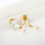 7.8*11mm Butterfly with cut corrosion surface/white shell/pink/light blue/green oil drops + 4mm freshwater pearl earrings Gold color