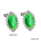 Loose Bead Edge Oval with White / Black / Red / Green Cat's Eye Stones Earrings 14.8*21mm