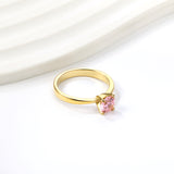 Smooth four prong band & round Pink diamond ring