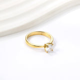 Smooth four prong band & round white diamond ring