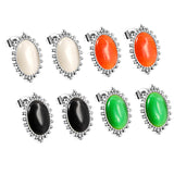 Loose Bead Edge Oval with White / Black / Red / Green Cat's Eye Stones Earrings 14.8*21mm