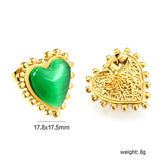 Loose Bead Edge Heart with White / Black / Red / Green Cat's Eye Stones Earrings 17.8*17.5mm