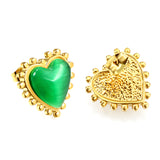 Loose Bead Edge Heart with White / Black / Red / Green Cat's Eye Stones Earrings 17.8*17.5mm