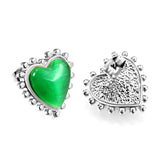 Loose Bead Edge Heart with White / Black / Red / Green Cat's Eye Stones Earrings 17.8*17.5mm