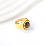 Cast Ring Bands & Round Brown Cat's Eye Ring