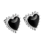 Loose Bead Edge Heart with White / Black / Red / Green Cat's Eye Stones Earrings 17.8*17.5mm