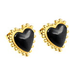 Loose Bead Edge Heart with White / Black / Red / Green Cat's Eye Stones Earrings 17.8*17.5mm