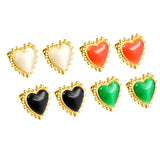 Loose Bead Edge Heart with White / Black / Red / Green Cat's Eye Stones Earrings 17.8*17.5mm