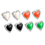 Loose Bead Edge Heart with White / Black / Red / Green Cat's Eye Stones Earrings 17.8*17.5mm