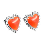 Loose Bead Edge Heart with White / Black / Red / Green Cat's Eye Stones Earrings 17.8*17.5mm