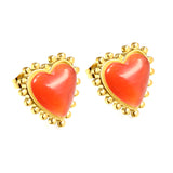 Loose Bead Edge Heart with White / Black / Red / Green Cat's Eye Stones Earrings 17.8*17.5mm